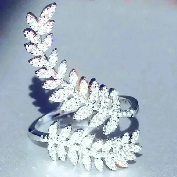 New Gorgeous 14k Gold Over Silver Diamond Leaf Wrap Ring - Picture 4 of 4
